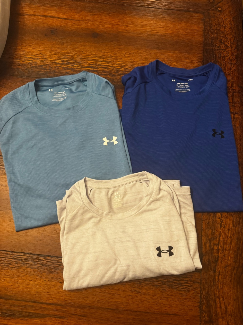 3 Under Armour Mens Short Sleeve Performance Tees - Light Blue, Blue, grey